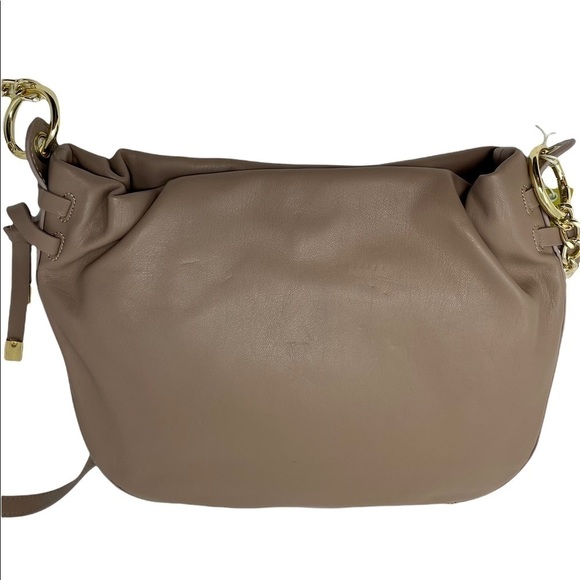 Gianni Bini Taupe Tan Crossbody leather bag purse with gold chain accent - Picture 2 of 8